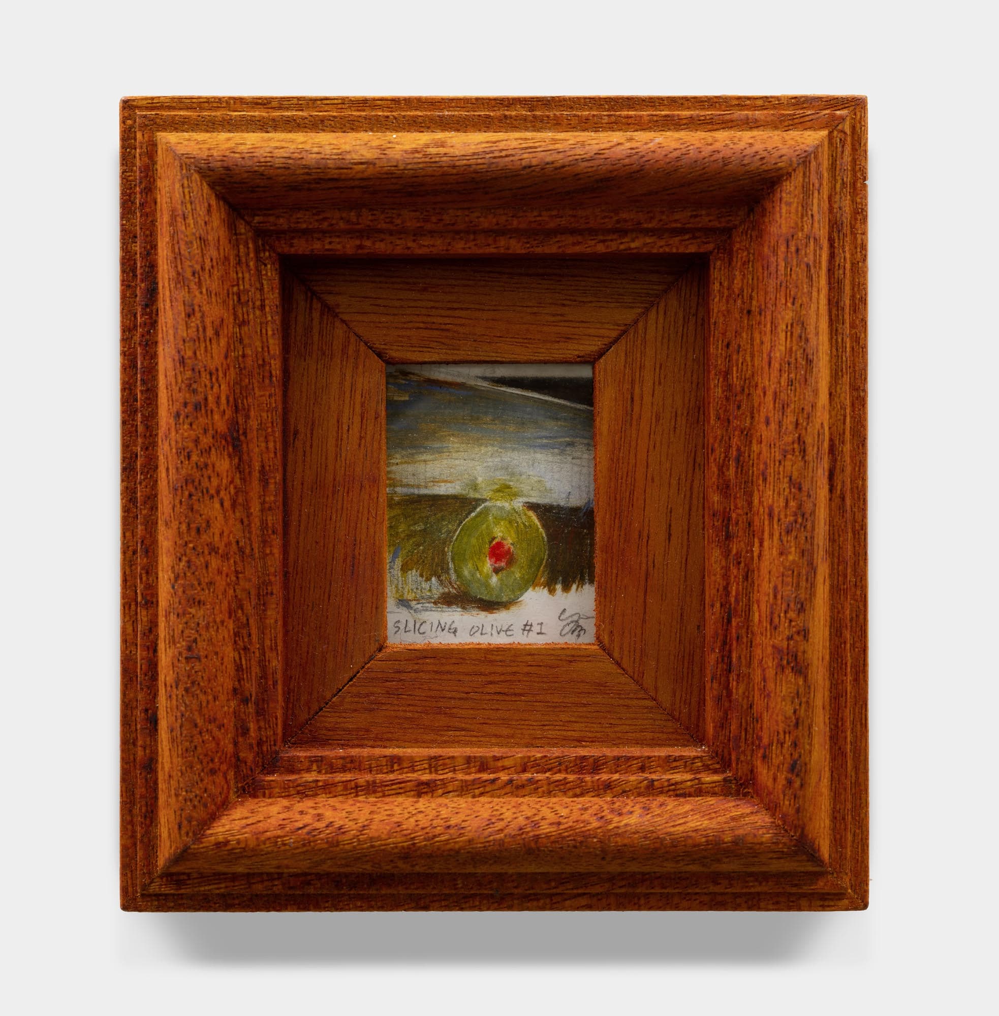 Slicing Olive #1, 2024 Watercolor on paper in custom frame5½ x 6 in. (framed)14 x 15.2 cm (framed), Slicing Olive #1,