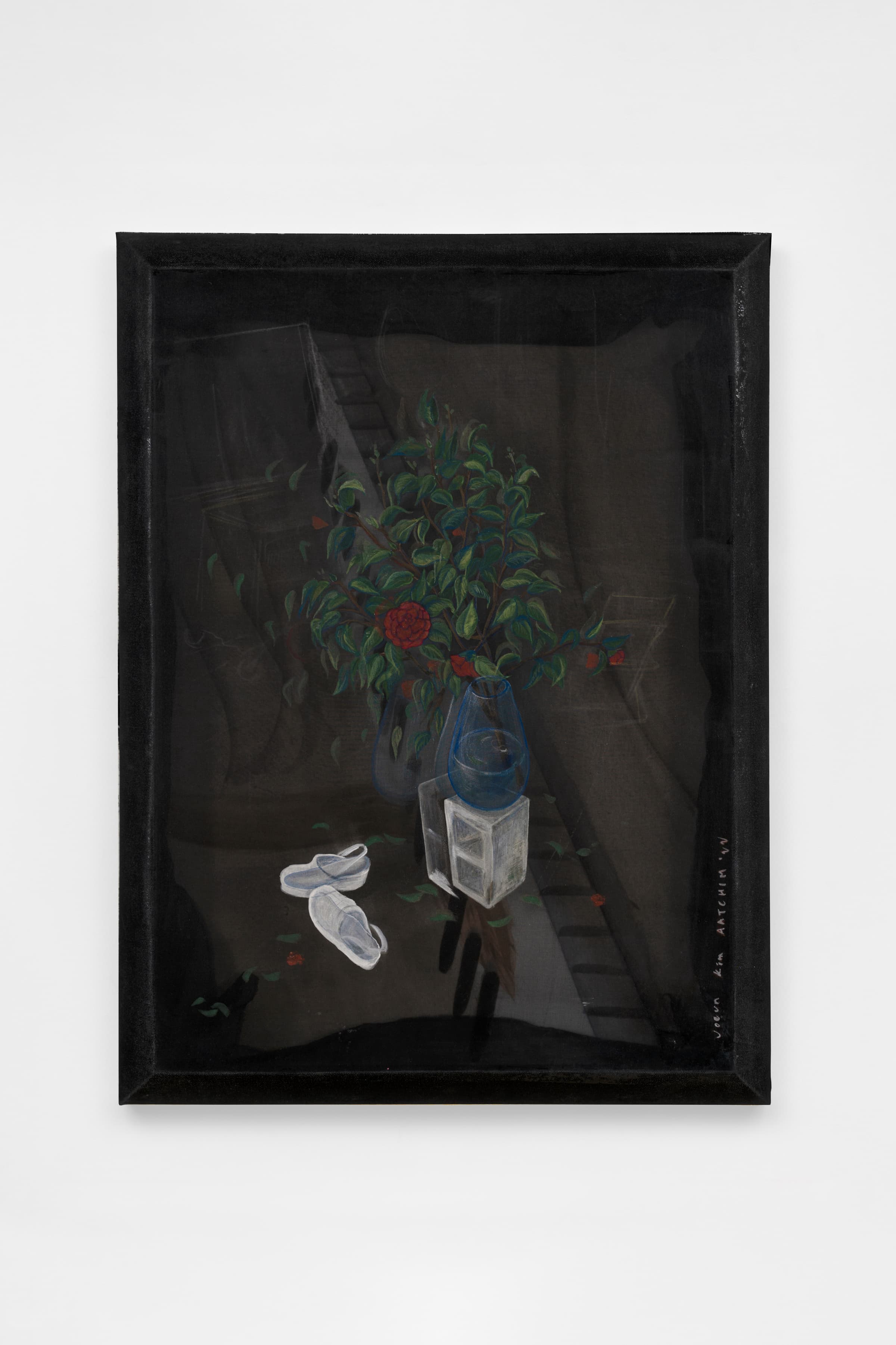 Joeun Kim Aatchim, Still life with a Winter Hardy Camellia Tree and Studio Shoes, Over a Tail Sweeping over Piano Keys