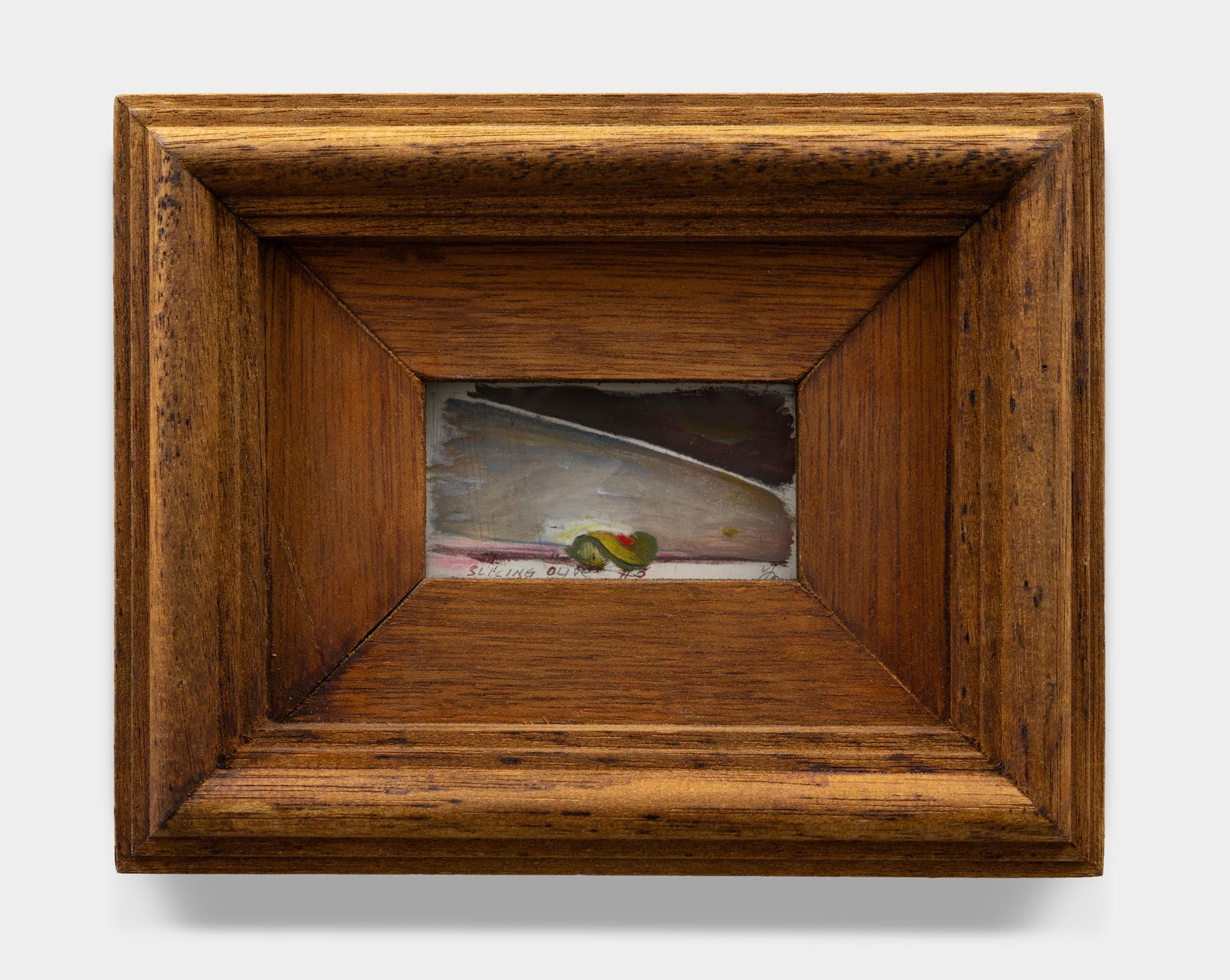 Slicing Olive #3, 2024Watercolor on paper in custom frame9¼ x 5¾ in. (framed)23.5 x 14.7 cm (framed), Slicing Olive #3