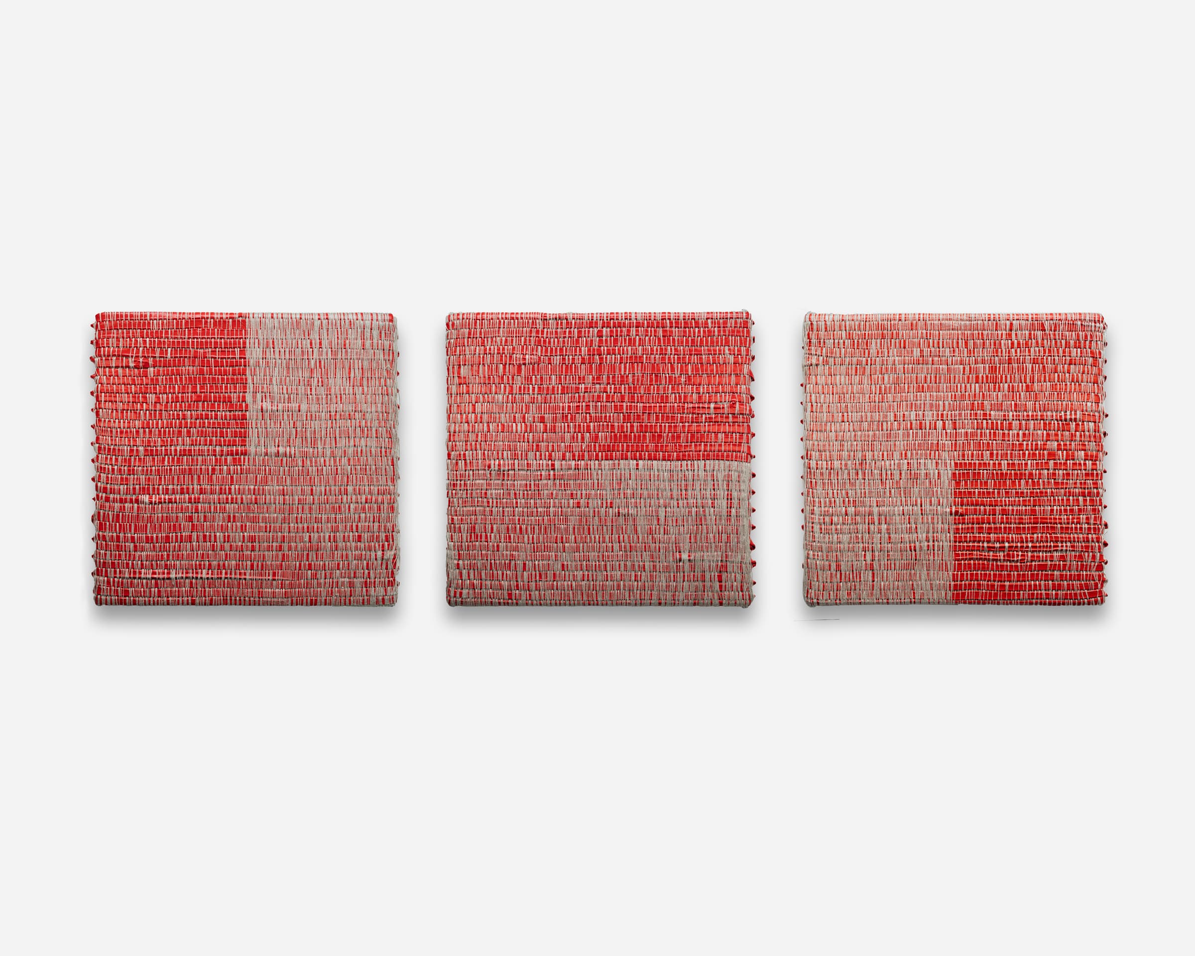 Analia Saban, Woven Angle Gradient as Weft, Cadmium Red Medium (Twelve O’Clock, Three O’Clock, Six O’Clock)