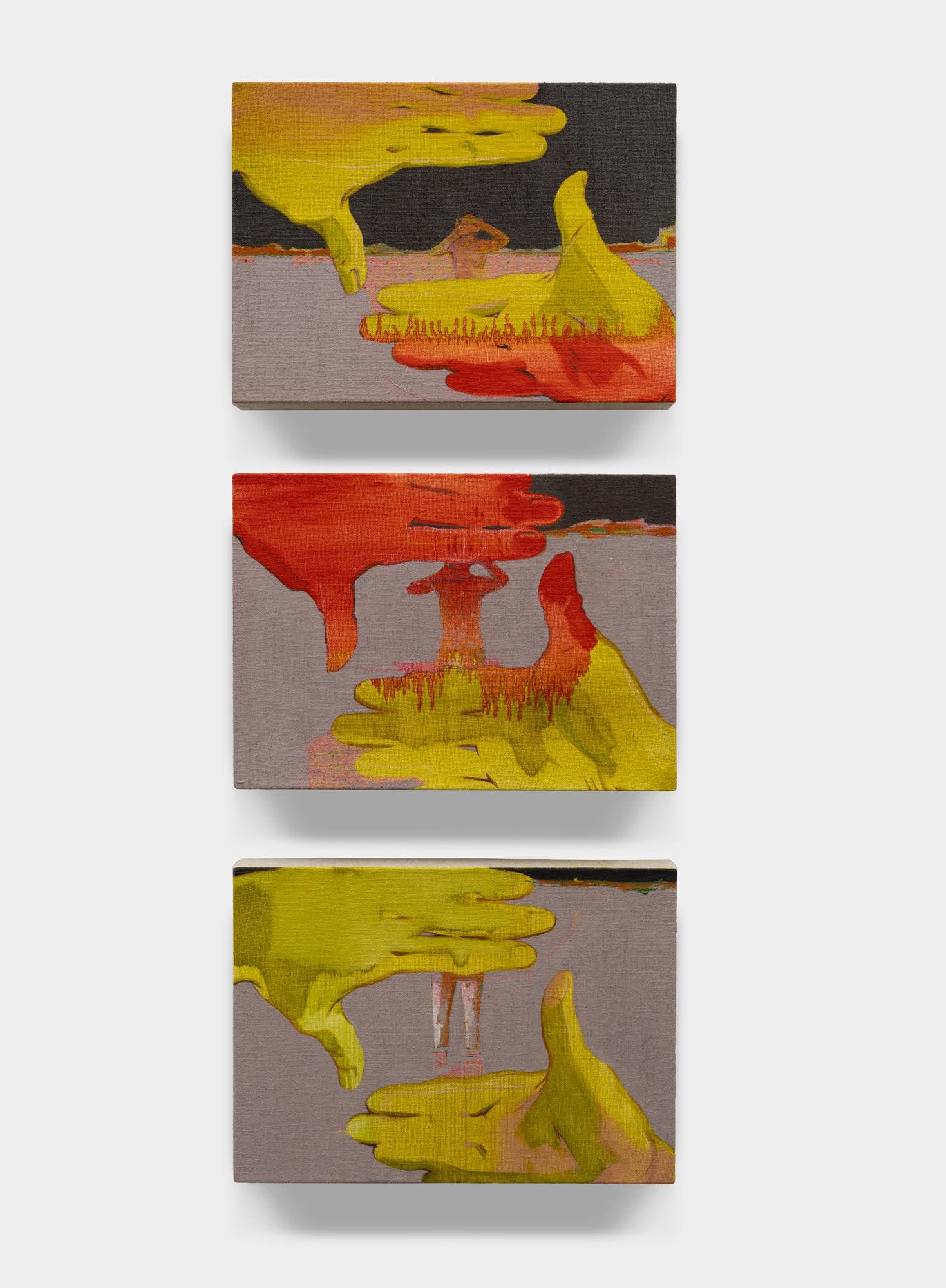 Tonal confrontation, 2023Oil on linen14 x 30 in.35.6 x 76.2 cm3 panels, 14 x 10 in. each, Tonal confrontation
