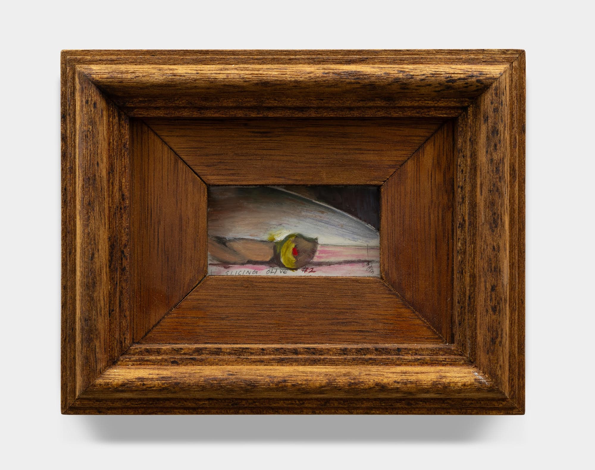 Slicing Olive #2, 2024 Watercolor on paper in custom frame8 x 6¼ in. (framed)20.3 x 16 cm (framed), Slicing Olive #2,
